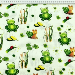 100% Baumwolle mit grünen Fröschen auf grünem Hintergrund  