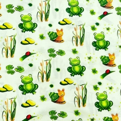 100% Baumwolle mit grünen Fröschen auf grünem Hintergrund  