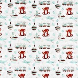 Baumwolle 100% Bären mit Kreisel mint-braun auf weißem Hintergrund  