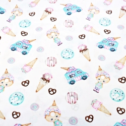 Baumwolle 100% Eis und Donuts auf weißem Hintergrund  