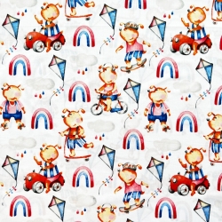 Baumwolle 100% Hunde mit Regenbögen auf weißem Hintergrund  