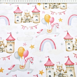 Baumwolle 100% Burgen in beige-rosa auf weißem Hintergrund  