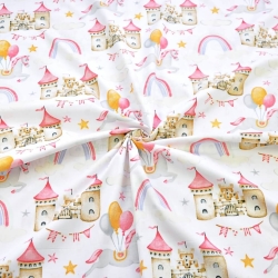 Baumwolle 100% Burgen in beige-rosa auf weißem Hintergrund  