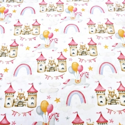 Baumwolle 100% Burgen in beige-rosa auf weißem Hintergrund  