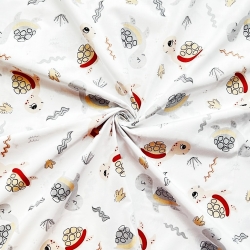 Baumwolle 100% Schildkröten beige-grau auf weißem Hintergrund  