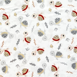 Baumwolle 100% Schildkröten beige-grau auf weißem Hintergrund  