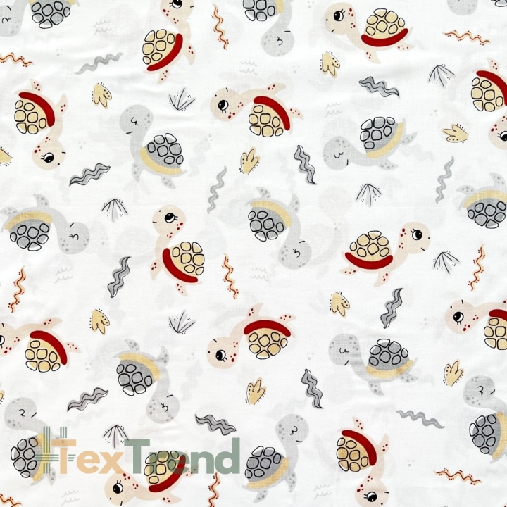 Baumwolle 100% Schildkröten beige-grau auf weißem Hintergrund  