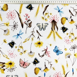 Baumwolle 100% Insekten und Wiesenblumen auf weißem Hintergrund  