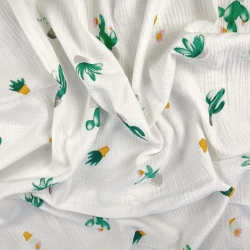 Musselin Double Gauze bedruckt mit Kakteen  