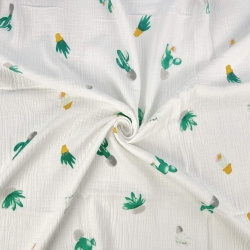 Musselin Double Gauze bedruckt mit Kakteen  