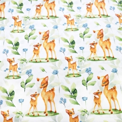 Baumwolle 100% Rehfamilie mit Beeren auf weißem Hintergrund  