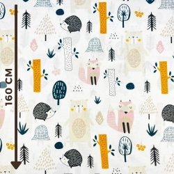 100% Baumwolle mit Tieren und Bäumen (Füchse, Bären und Igel)  