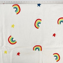 Musselin Double Gauze bedruckt mit bunten Regenbögen  