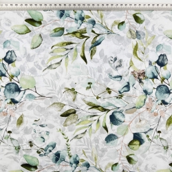 100% Baumwolle mit mint-türkisen Eukalyptusblättern - 220cm  