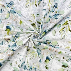 100% Baumwolle mit mint-türkisen Eukalyptusblättern - 220cm  