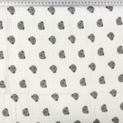 Musselin Double Gauze bedruckt mit grauen Bärenköpfen  