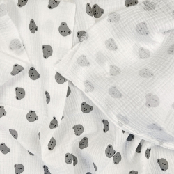 Musselin Double Gauze bedruckt mit grauen Bärenköpfen  