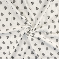 Musselin Double Gauze bedruckt mit grauen Bärenköpfen  