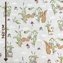 Baumwolle 100% Eichhörnchen auf der Hängematte auf hellbeigem Hintergrund  