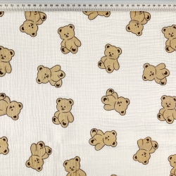 Musselin Double Gauze bedruckt mit braunen Bären  