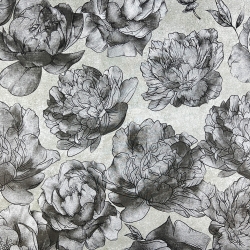 100% Baumwolle mit grauen Pfingstrosen auf grauem Hintergrund - 220cm  