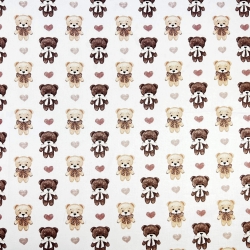 Baumwolle 100% braune Bären mit Herzen auf weißem Hintergrund  