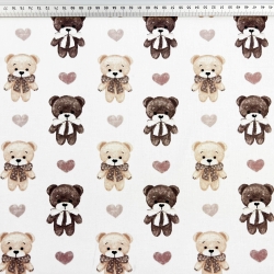 Baumwolle 100% braune Bären mit Herzen auf weißem Hintergrund  