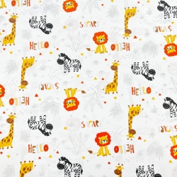 Baumwolle 100% orange Tiere Hello Safari auf weißem Hintergrund  