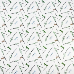 Baumwolle 100% Insekten und Libellen mini auf weißem Hintergrund  