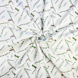 Baumwolle 100% Insekten und Libellen mini auf weißem Hintergrund  