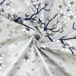 Baumwolle 100% Apfelbaumzweige auf grauem Hintergrund  