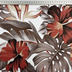 100% Baumwolle mit braun-rötlichen Hibiskusblumen  