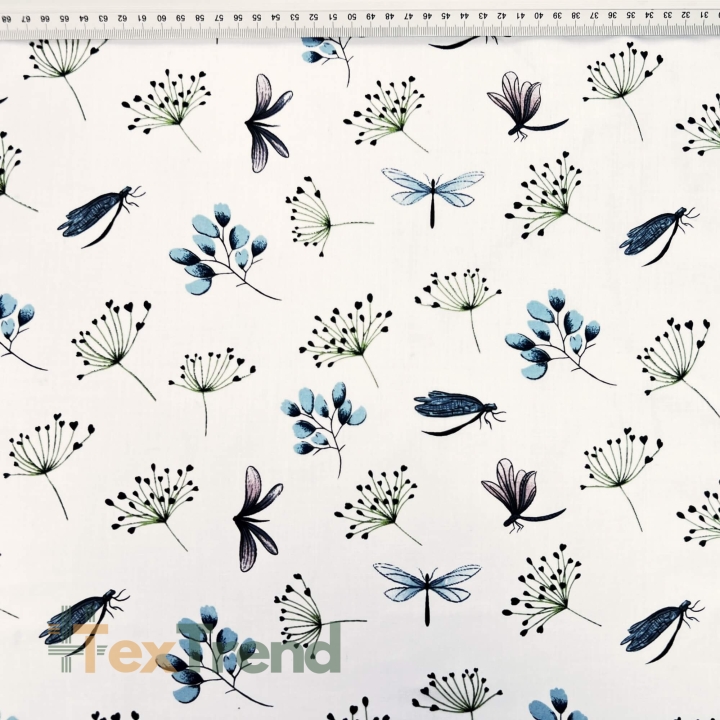 Baumwolle 100% Insekten mit Zweigen auf weißem Hintergrund  