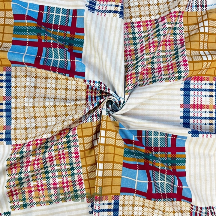 Baumwolle 100% Patchwork kariert blau-beige  