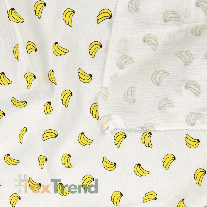 Musselin Double Gauze bedruckt mit Bananen  
