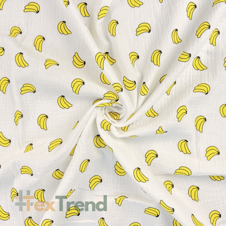 Musselin Double Gauze bedruckt mit Bananen  