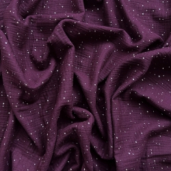 Musselin double gauze bordeaux (Claret) mit goldenen Punkten  