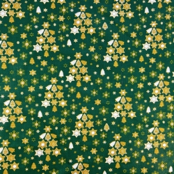 100% Baumwolle mit weihnachtlichem Muster von Tannenbäumen mit Sternen auf grünem Hintergrund  