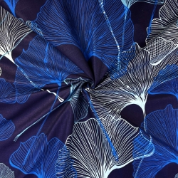 Baumwolle 100% Ginkgo-Blätter blau-saphir auf dunkelblauem Hintergrund - 220cm  
