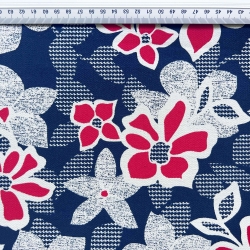 Liegegewebe rote Blumen auf navy Hintergrund  