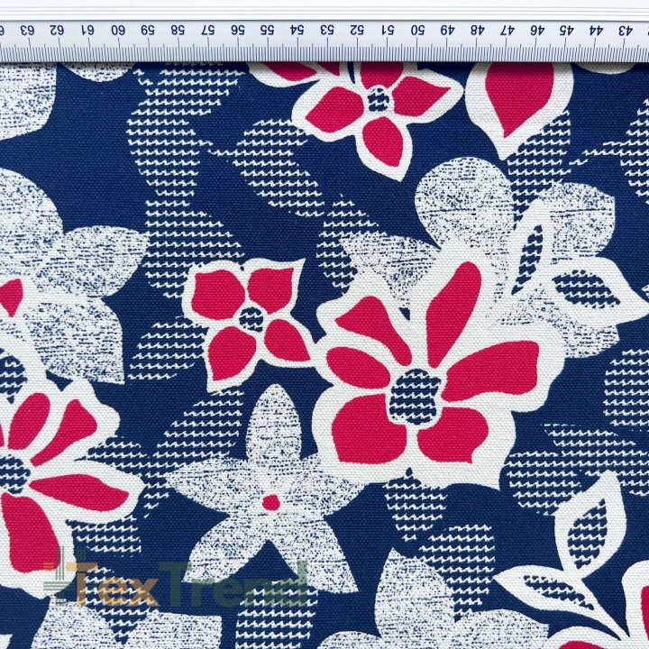 Liegegewebe rote Blumen auf navy Hintergrund  