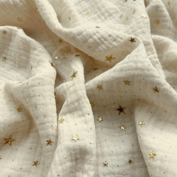 Musselin double gauze ecru (Ivory) mit goldenen Sternen  