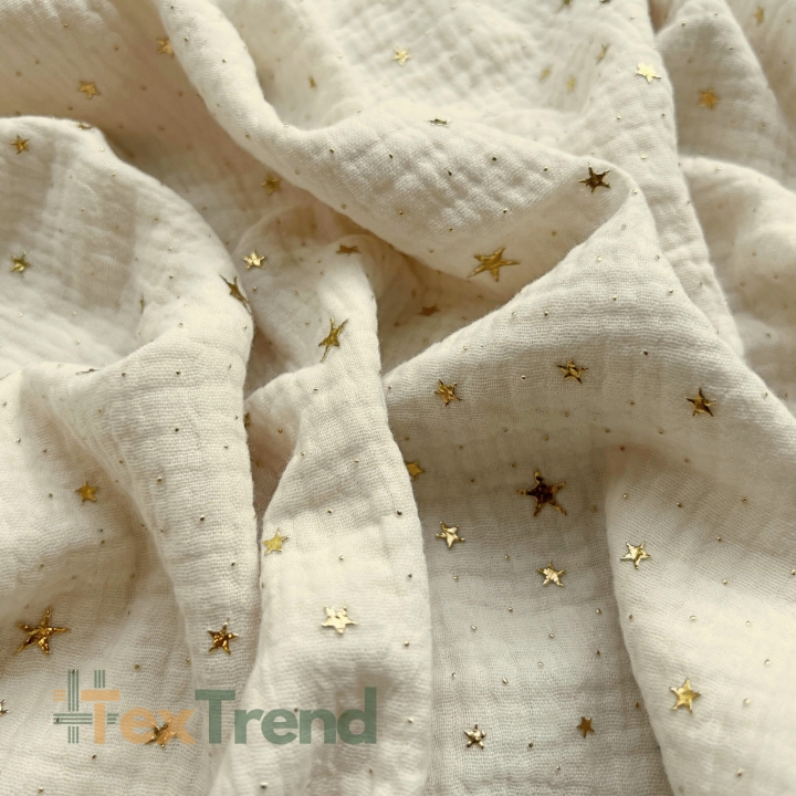 Musselin double gauze ecru (Ivory) mit goldenen Sternen  