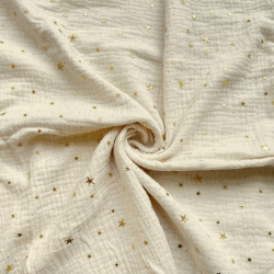 Musselin double gauze ecru (Ivory) mit goldenen Sternen  