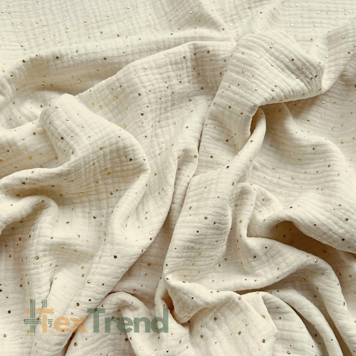 Musselin double gauze ecru (Ivory) mit goldenen Punkten  