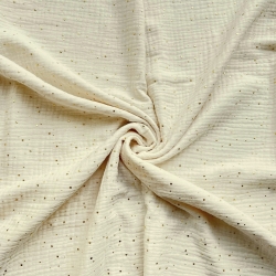 Musselin double gauze ecru (Ivory) mit goldenen Punkten  