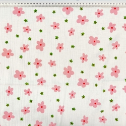 Musselin Double Gauze bedruckt mit rosa Blümchen  