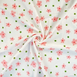 Musselin Double Gauze bedruckt mit rosa Blümchen  
