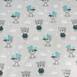 Baumwolle 100% Baby-Boy-Bären auf grauem Hintergrund  