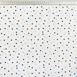 Baumwolle 100% Mini-Dreiecke in blau-apricot auf weißem Hintergrund  